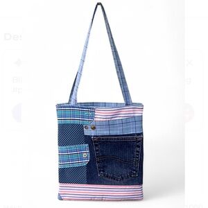 Upcycled, One Of A Kind Eclectic, Quirky Patchwork Denim & Fabric Tote Bag